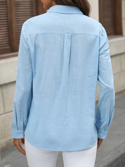 Button Up Pocketed Long Sleeve Shirt