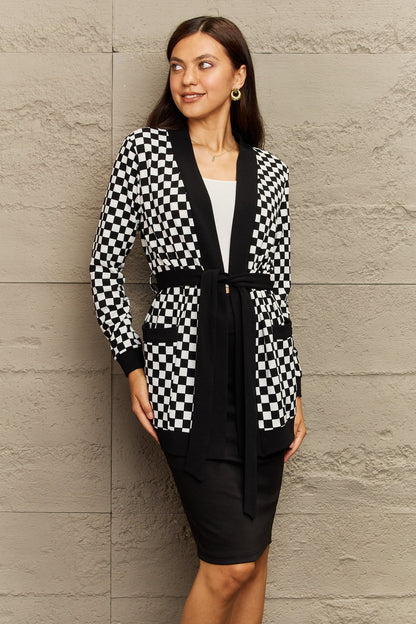 Ninexis Plus Size Plaid Tie Waist Pocketed Cardigan