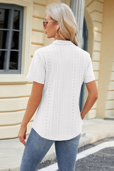 Eyelet Short Sleeve Blouse