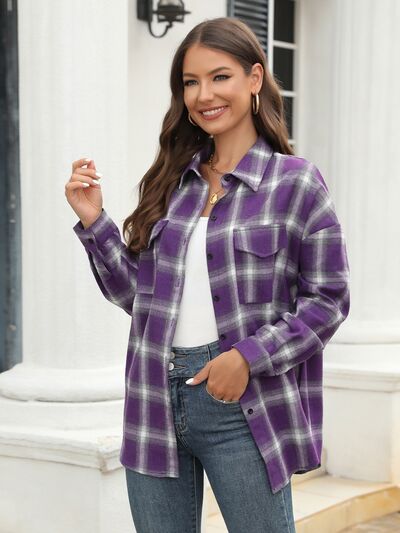 Plaid Button Up Pocketed Shirt