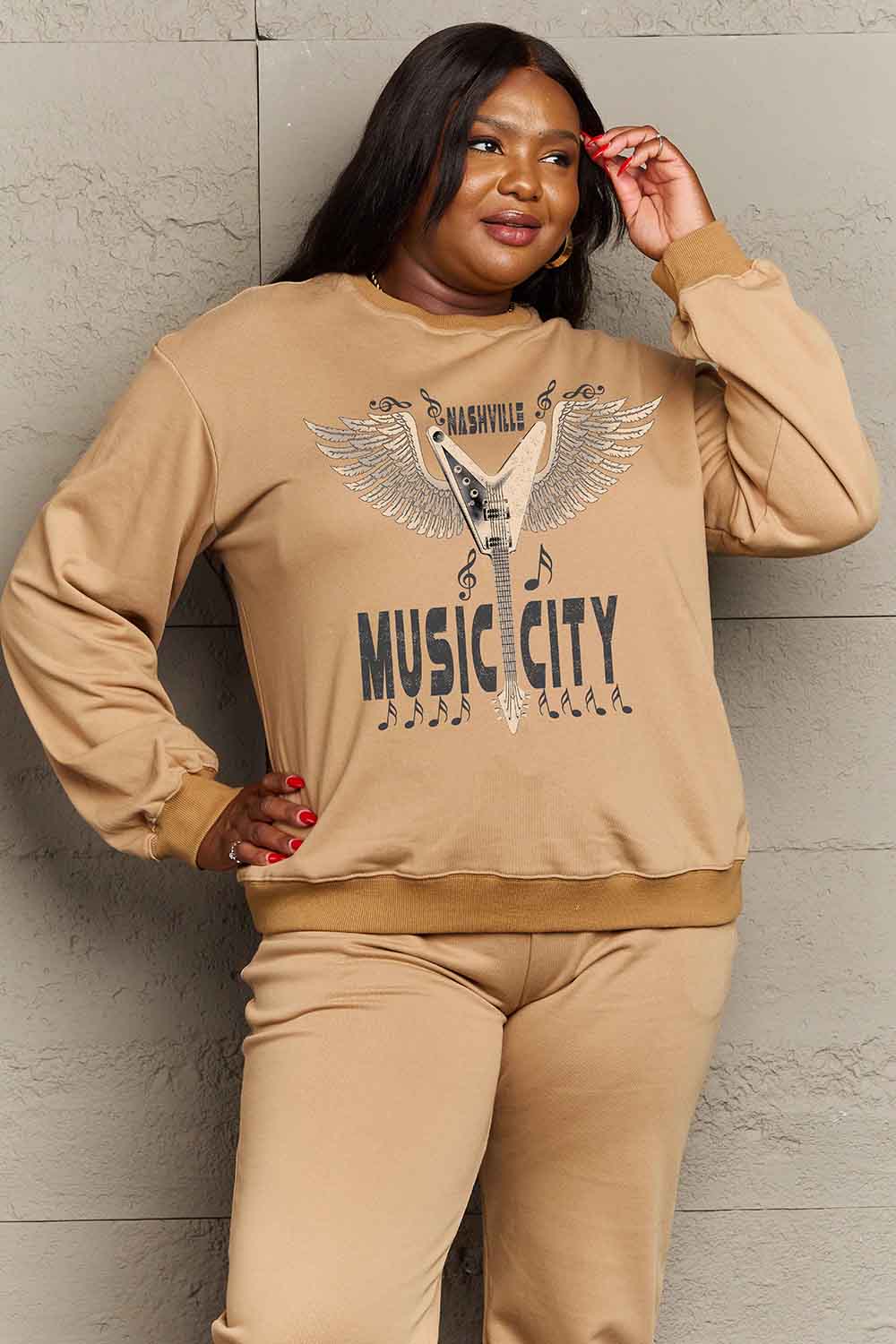 Simply Love Simply Love Full Size Round Neck Dropped Shoulder MUSIC CITY Graphic Sweatshirt