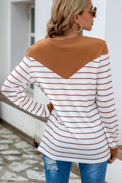 Striped Round Neck Long Sleeve T-Shirt