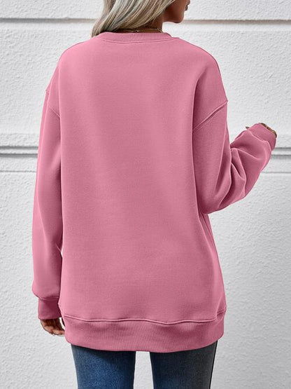 Letter Graphic Round Neck Long Sleeve Sweatshirt