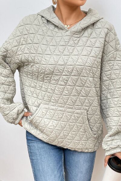 Quilted Long Sleeve Hoodie with Pocket