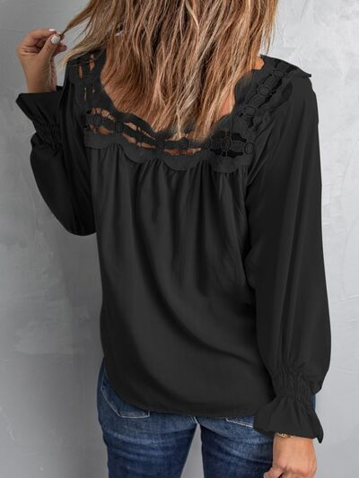 Cutout Square Neck Long Sleeve Blouse