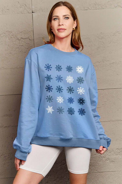 Simply Love Full Size Snowflakes Round Neck Sweatshirt