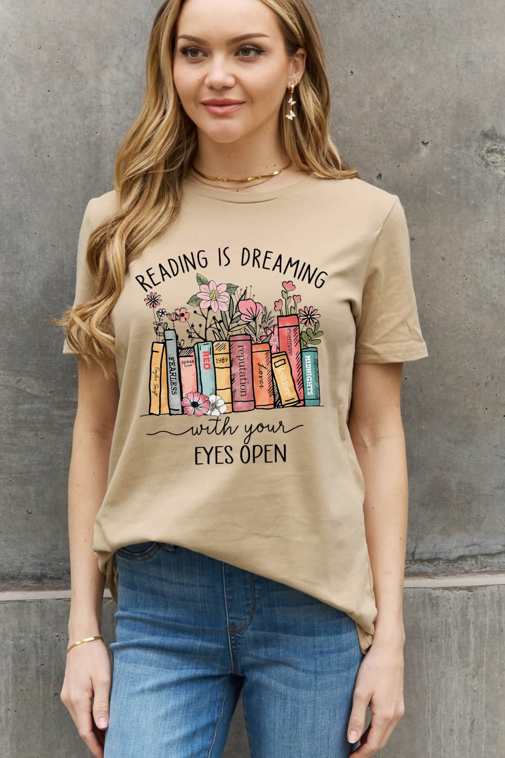 Simply Love Full Size READING IS DREAMING WITH YOUR EYES OPEN Graphic Cotton Tee