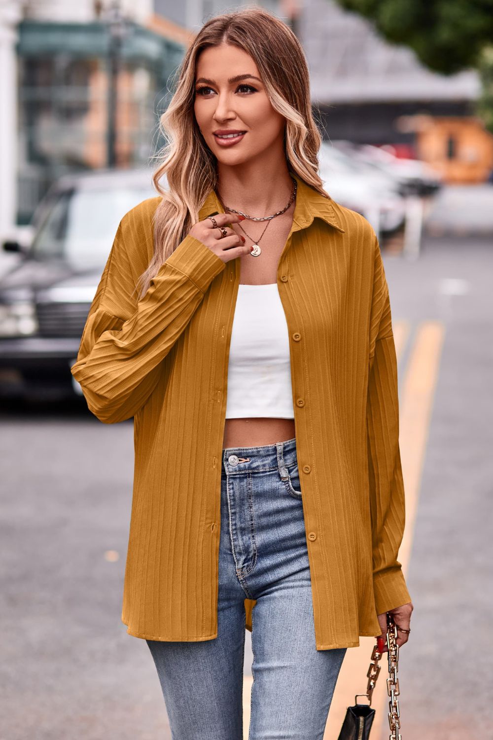 Slit Dropped Shoulder Longline Shirt