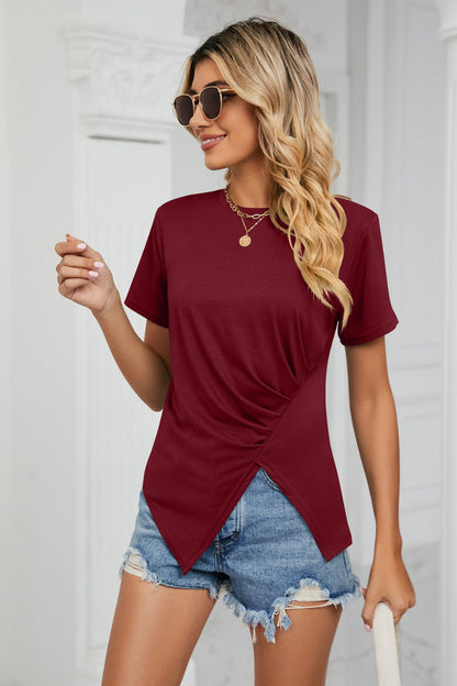 Ruched Hem Detail Crewneck Tee