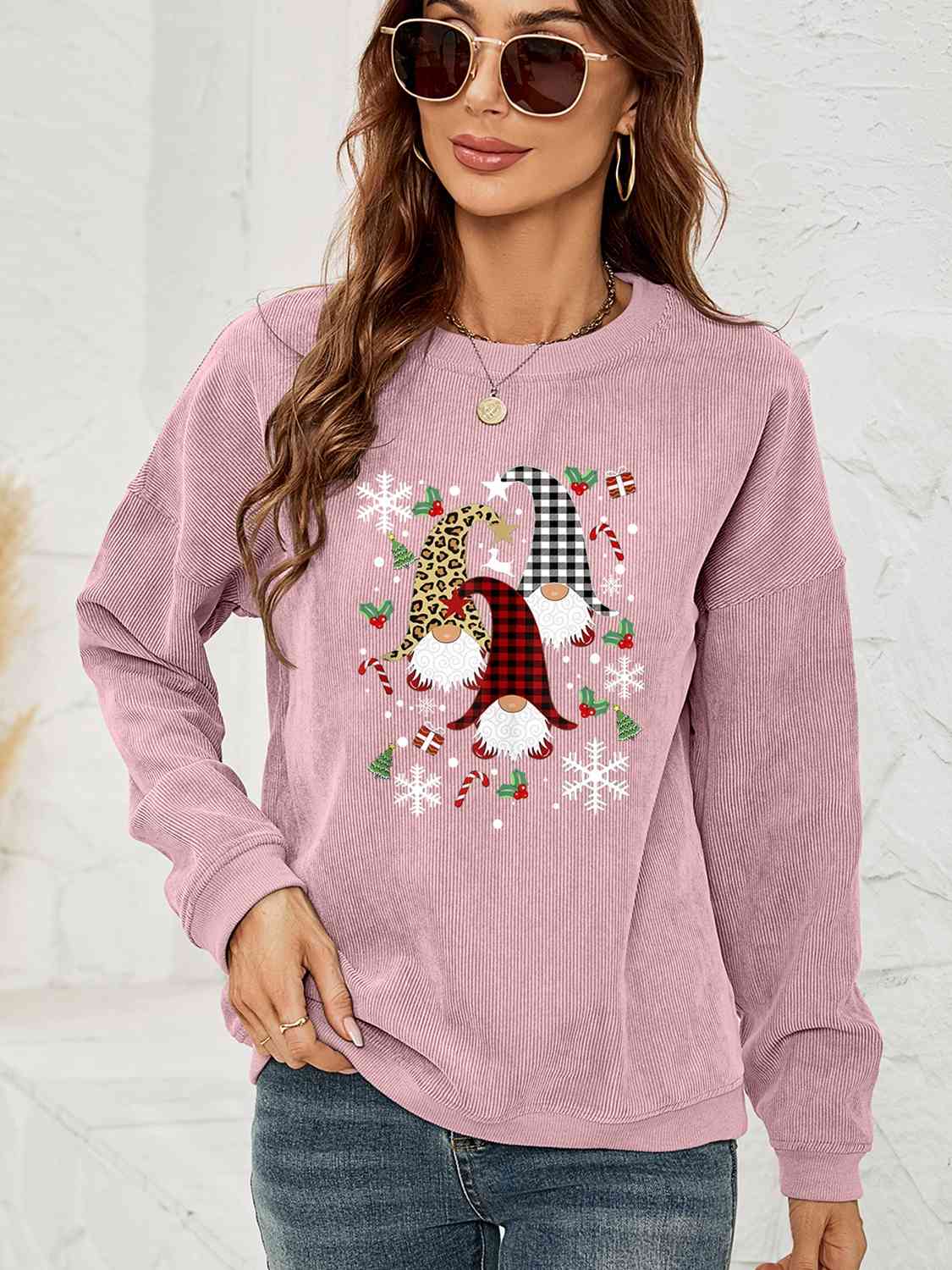 Faceless Gnome Graphic Drop Shoulder Sweatshirt