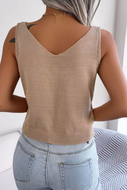 Decorative Button Mixed Knit Tank