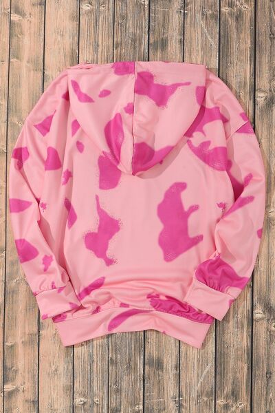 Printed Drawstring Kangaroo Pocket Hoodie