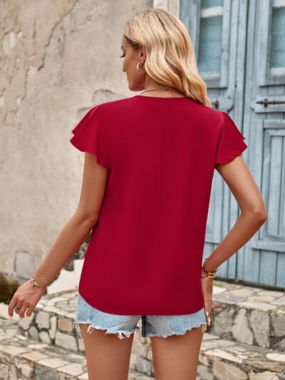 V-Neck Flutter Sleeve Blouse