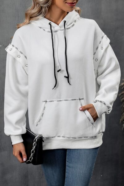 Drawstring Kangaroo Pocket Dropped Shoulder Hoodie