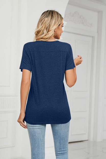 Decorative Button V-Neck Tee