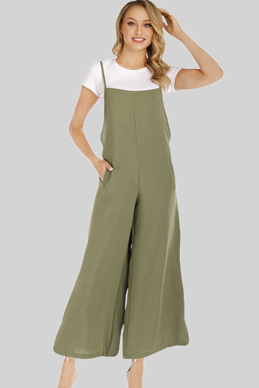 Full Size Cropped Wide Leg Overalls with Pockets