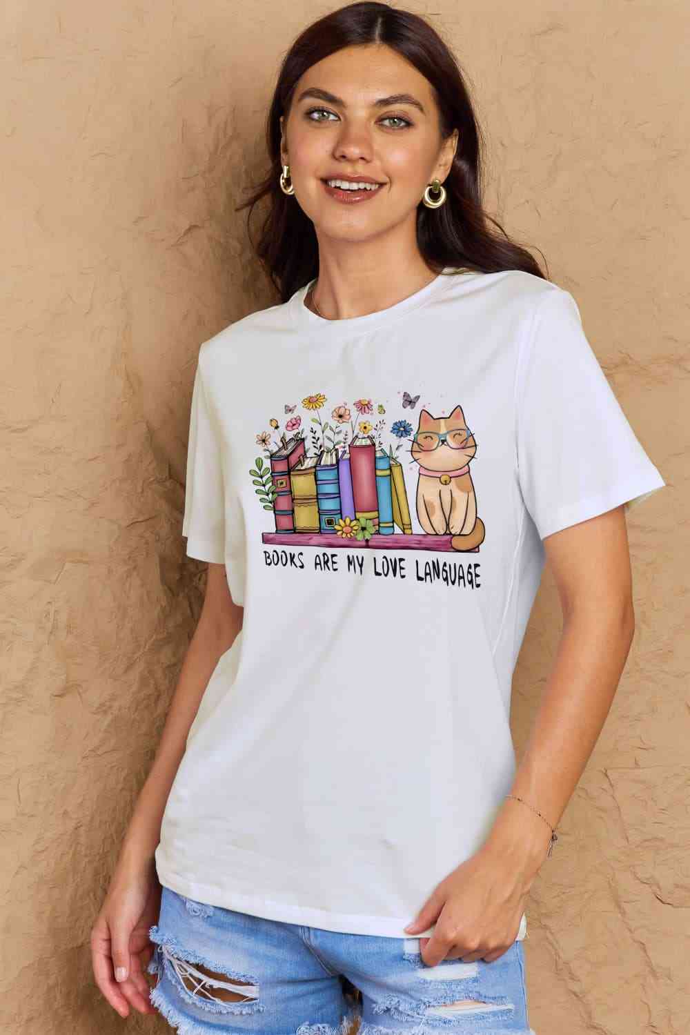 Simply Love Full Size BOOKS ARE MY LOVE LANGUAGE Graphic Cotton Tee