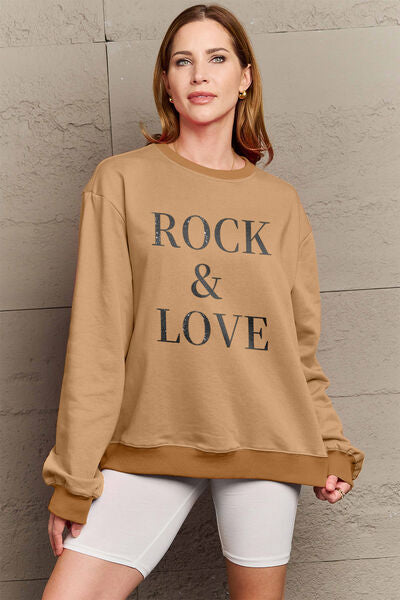 Simply Love Full Size ROCK ＆ LOVE Round Neck Sweatshirt