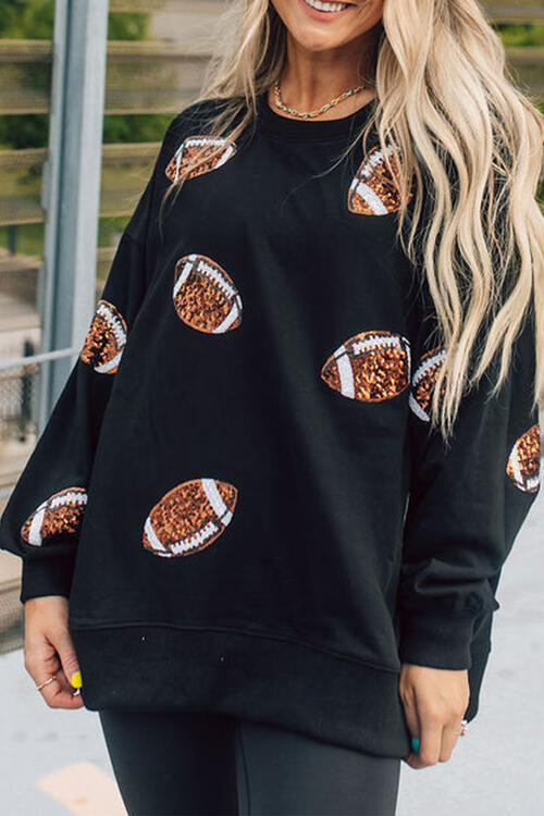 Football Sequin Patch Long Sleeve Sweatshirt