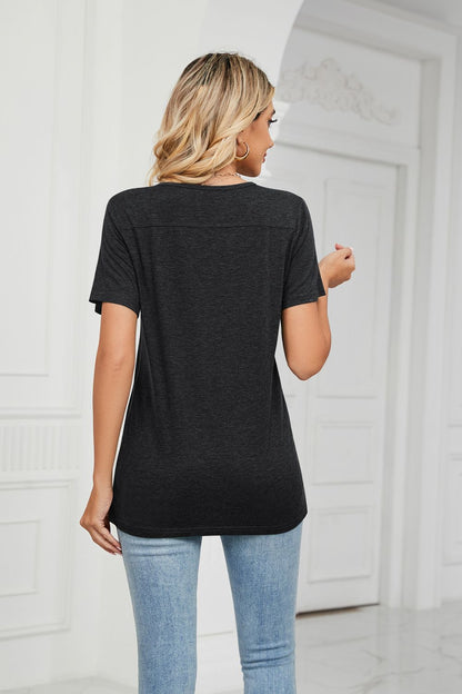 Decorative Button V-Neck Tee