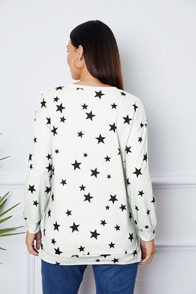 Star Print Round Neck Dropped Shoulder Sweatshirt