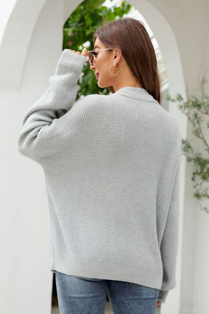 Waffle-Knit Dropped Shoulder Cardigan