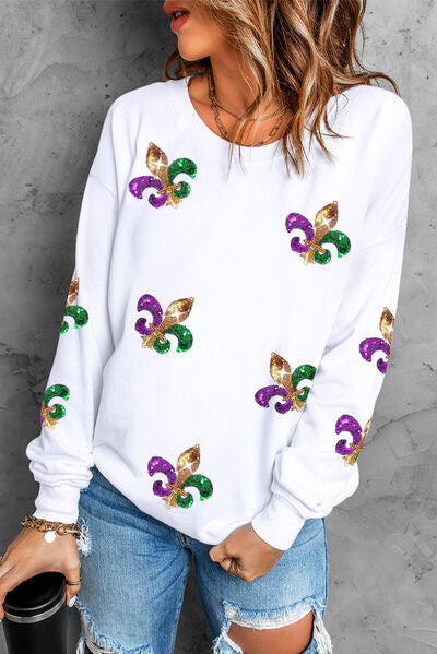 Sequin Round Neck Dropped Shoulder Sweatshirt