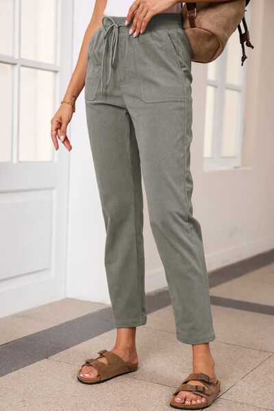 Drawstring Straight Pants with Pockets